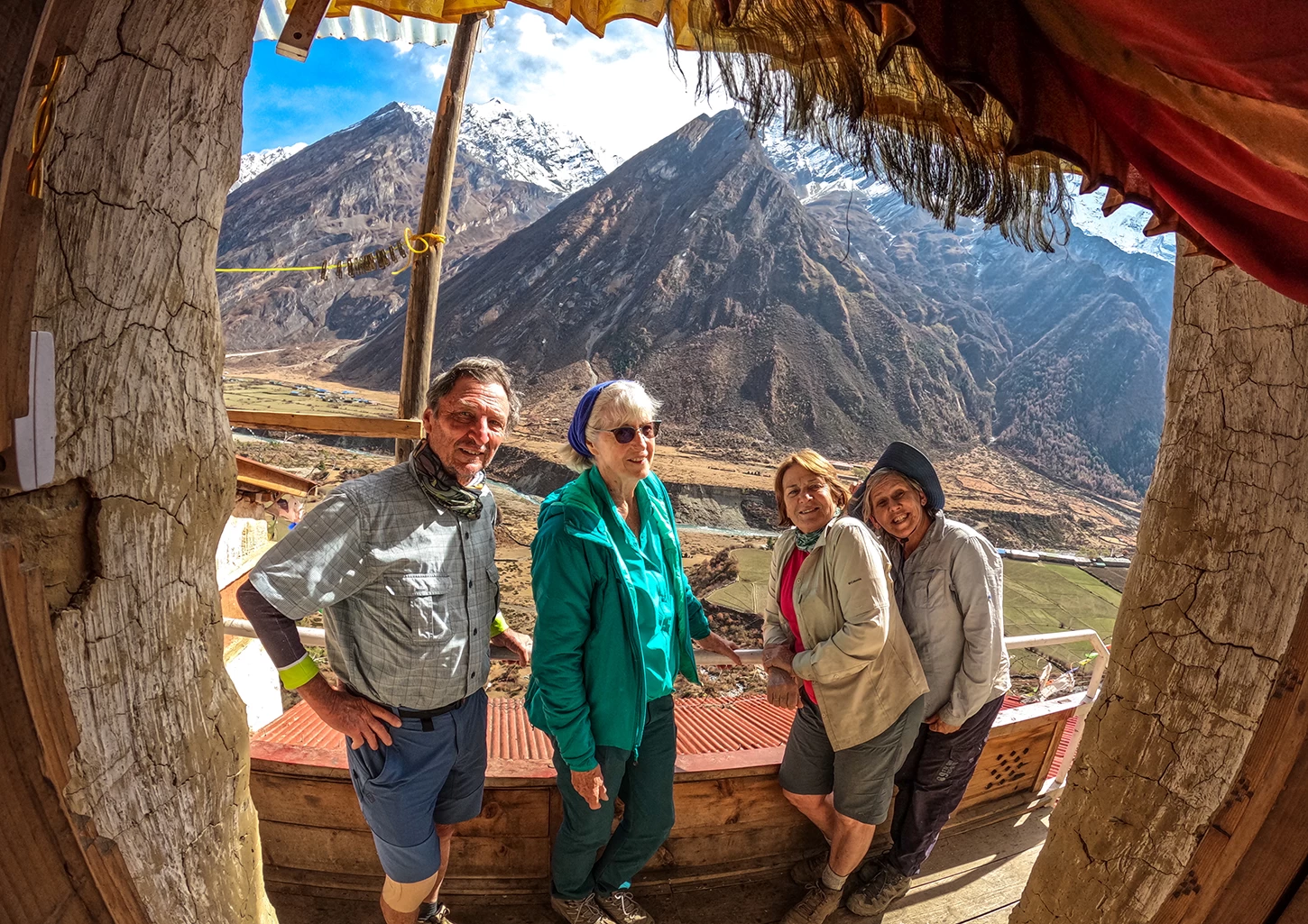 Traveller exploring a natural cave in the Himalayan landscape of Nepal.